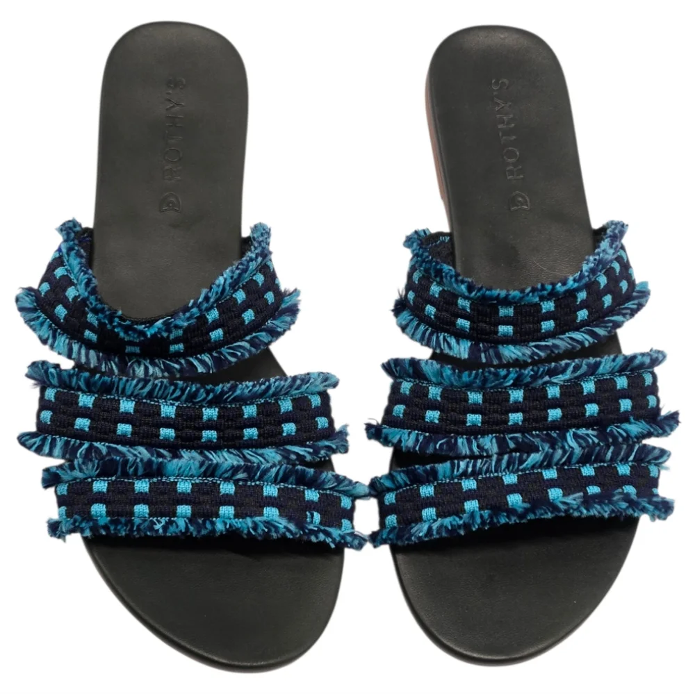NEW Limited Edition Rothy’s Triple Band Teal Navy Blue‎ Fringe Sandals Size 8.5